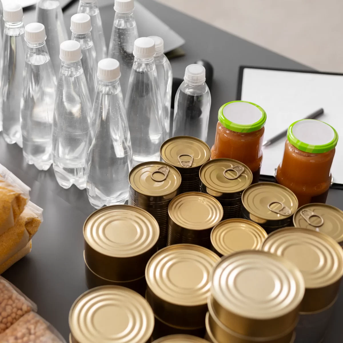 Empty plastic containers and canned goods - Image 1